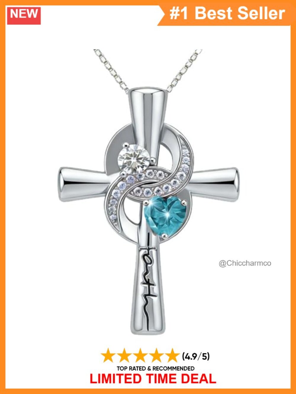 14K 18K White Gold Plated Infinity Cross Birthstone Pendant Necklace